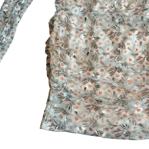 Selfie Leslie First Class Long Sleeve Ruched Mesh Dress Floral Mini Medium NWT - Picture 6 of 13